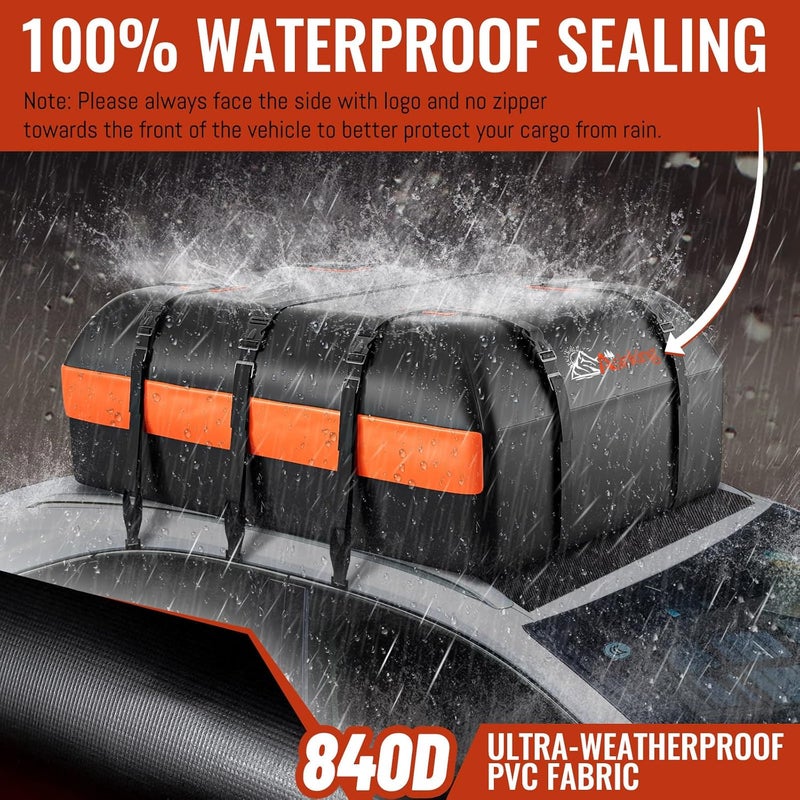 Asinking Car Rooftop Cargo Carrier Bag, 22 Cubic Feet Waterproof Tear-Resistant Car Roof Bag for All Vehicle with/Without Racks - Non-Slip Mat, 6 Door Hooks, 2 Extra Straps, Luggage Lock - Image 2
